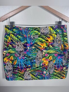 Loudmouth Golf Black Neon Jungle Cat Leopard Print Preppy Tech Skort Mini Skirt